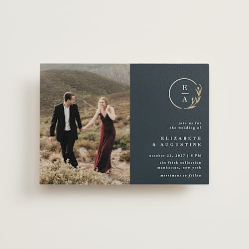 This is a midnight petite wedding invitations with foil pressed by Ana de Sousa called for eternity printing on signature in petite