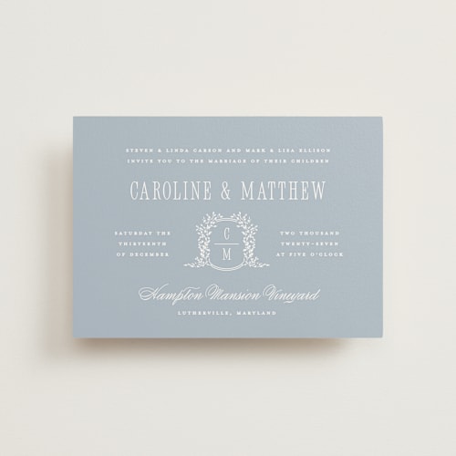 This is a powder petite wedding invitations with standard by Erin L. Wilson called hartford printing on signature in petite