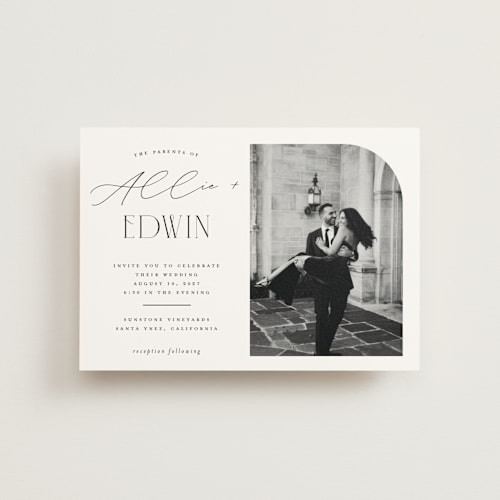 This is a pearl petite wedding invitations with standard by Christie Garcia called everly printing on signature in petite