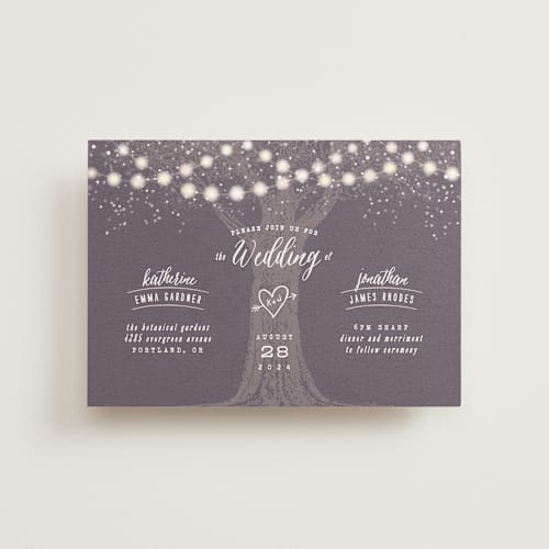 This is a plum petite wedding invitations with standard by Hooray Creative called garden lights printing on signature in petite