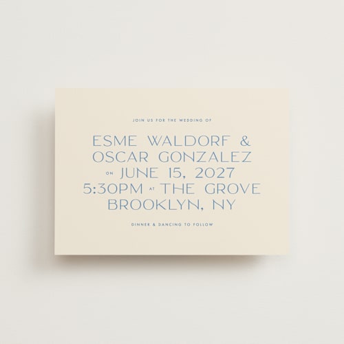 This is a cerulean petite wedding invitations with standard by Ellen Schlegelmilch called brooklyn printing on signature in petite