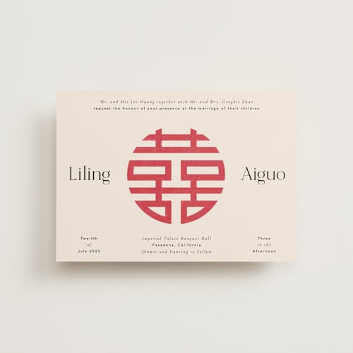 This is a cream petite wedding invitations with standard by Inkblot Design called happy in love printing on signature in petite