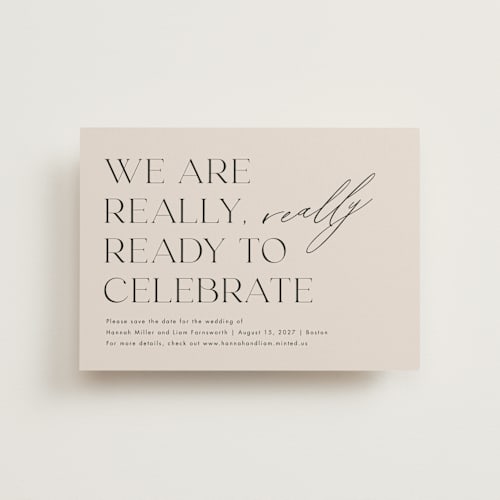 This is a blush petite save the dates with standard by Amy Payne called really really ready printing on signature in petite