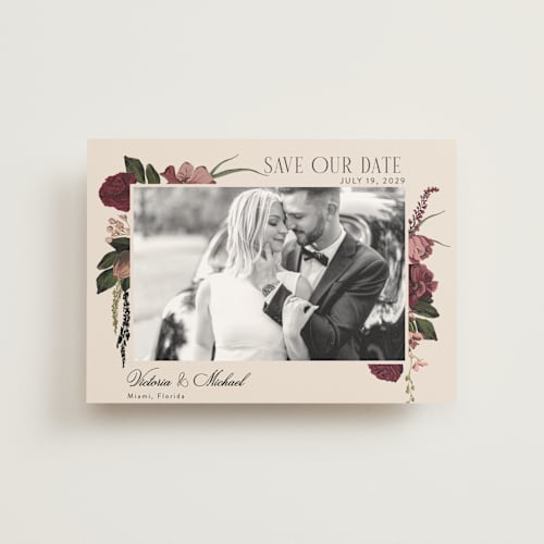 This is a merlota save the date postcards with standard by Susan Moyal called romantics printing on signature in postcard
