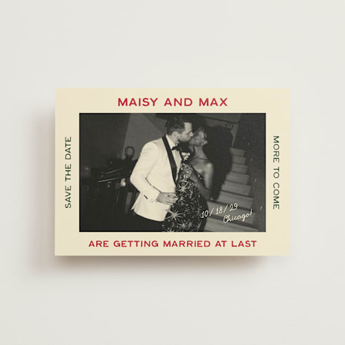 This is a pizzeria save the date postcards with standard by Ani Somi called trattoria printing on signature in postcard