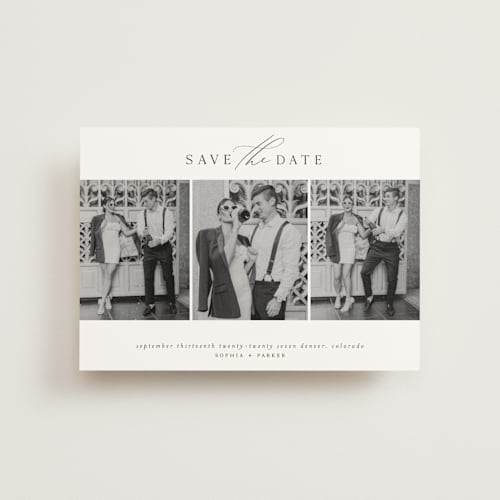 This is a dusk save the date postcards with standard by Grace Kreinbrink called scripted multi printing on signature in postcard