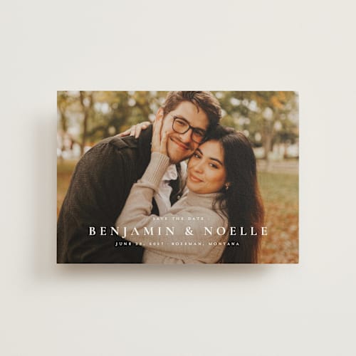 This is a cloud save the date postcards with standard by Wildfield Paper Co called the classic printing on signature in postcard