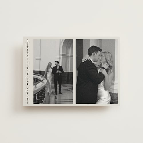 This is a stone save the date postcards with standard by Becky Nimoy called diptych photos printing on signature in postcard