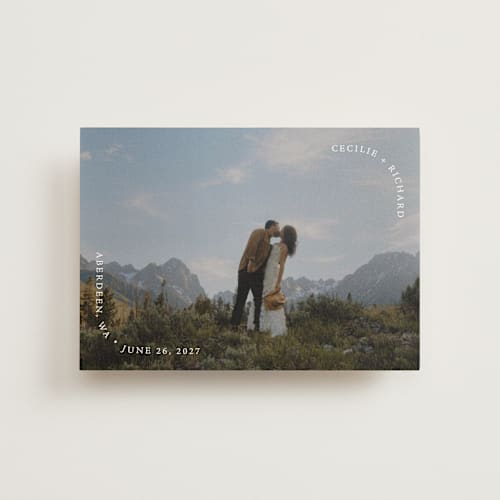 This is a crystal save the date postcards with standard by Leia Matt called soft morning printing on signature in postcard