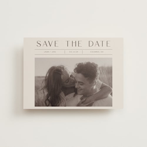 This is a mist save the date postcards with standard by Christy Hy Lee called you and me printing on signature in postcard