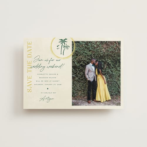 This is a island citrus save the date postcards with standard by Pixel and Hank called coastal drift printing on signature in postcard