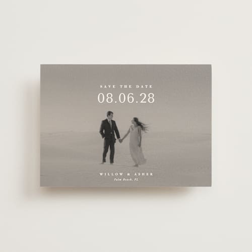 This is a moonstone save the date postcards with standard by Lucrecia Caporale called classic big date printing on signature in postcard