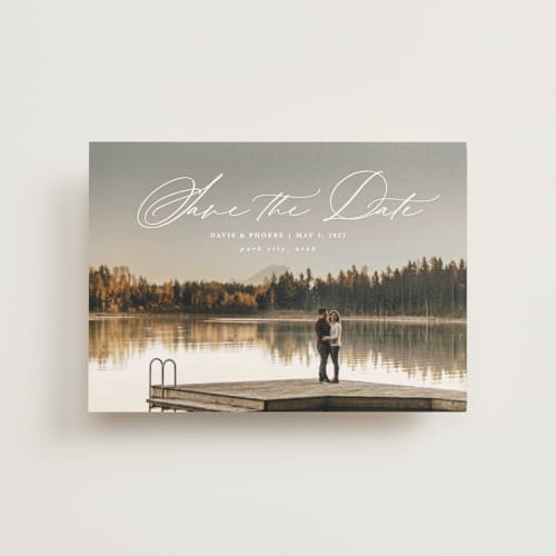 This is a cloud save the date postcards with standard by Kate Ahn called venice printing on signature in postcard