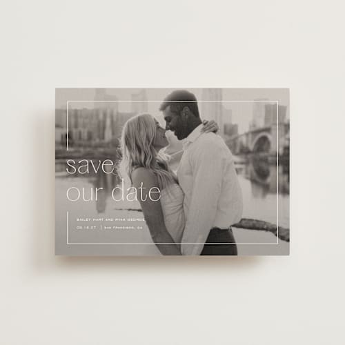 This is a lace save the date postcards with standard by Sarah Cohn called in frame printing on signature in postcard
