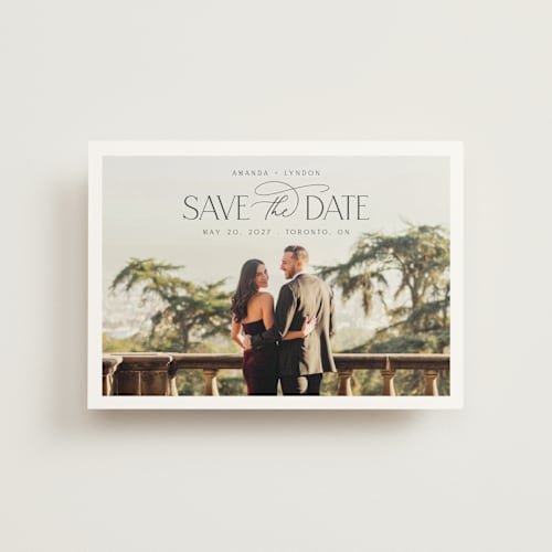 This is a cloud save the date postcards with standard by Nicole Walsh called flourish printing on signature in postcard