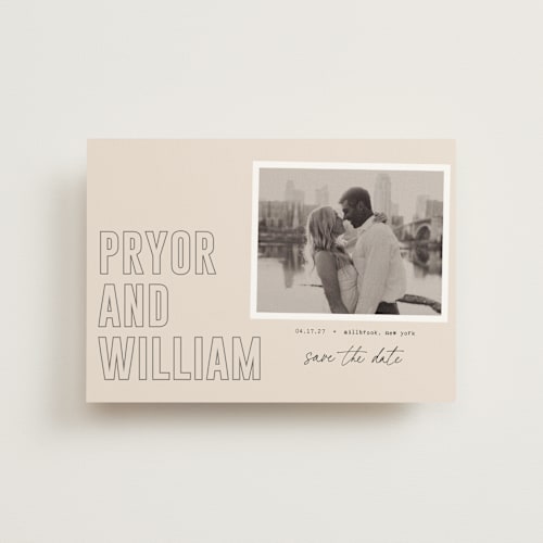 This is a blush save the date postcards with standard by Sara Hicks Malone called taken printing on signature in postcard