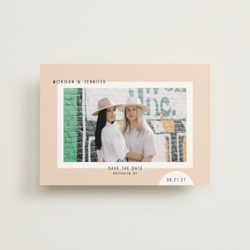 This is a melon save the date postcards with standard by Kelly Watkins called minimal modern printing on signature in postcard