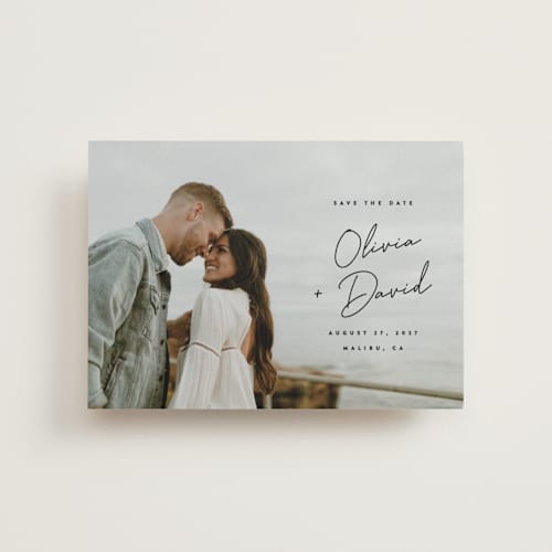 This is a noir save the date postcards with standard by JoAnn Jinks called signed printing on signature in postcard