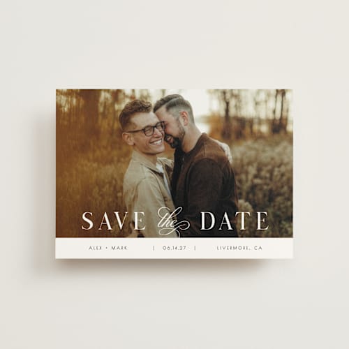 This is a lily save the date postcards with standard by Christy Hy Lee called simple space printing on signature in postcard