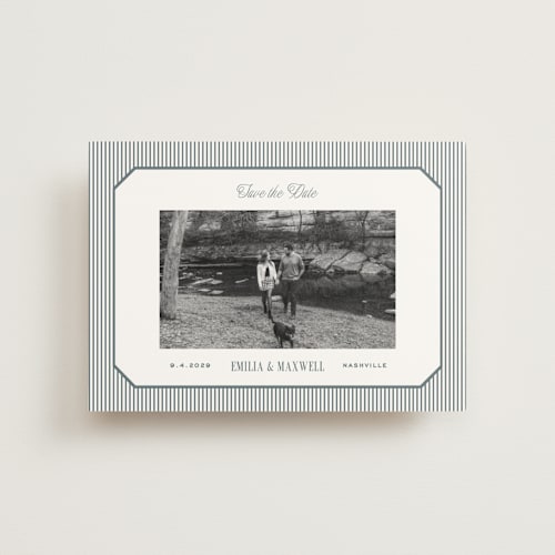 This is a capri save the date postcards with standard by Emily Betts called modern stripes printing on signature in postcard