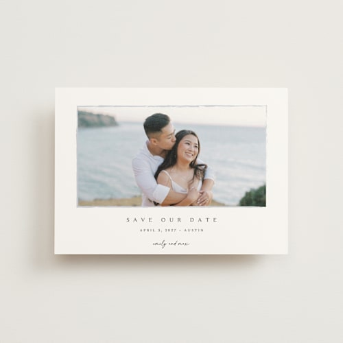 This is a shadow save the date postcards with standard by Kasia Labocki called border printing on signature in postcard