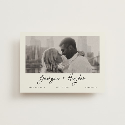This is a ivory save the date postcards with standard by Susan Brown called nashville printing on signature in postcard
