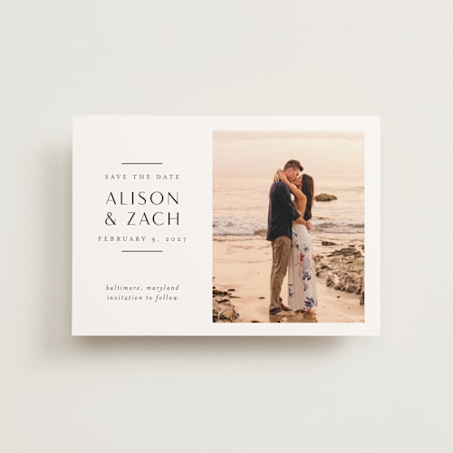 This is a sugar save the date postcards with standard by Jessica Williams called elegant space printing on signature in postcard