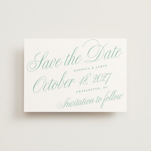 This is a mint julep save the date postcards with standard by Alston Foster called sullivans printing on signature in postcard