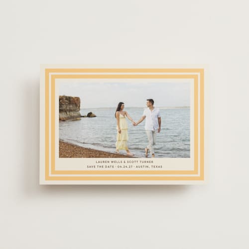 This is a sunflower save the date postcards with standard by Megan Davis called negroni printing on signature in postcard