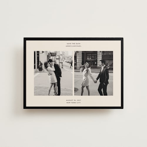 This is a tuxedo save the date postcards with standard by Inkblot Design called borough printing on signature in postcard