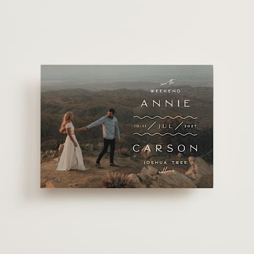 This is a bone save the date postcards with standard by Alaina Cherup called wiggly weekend printing on signature in postcard