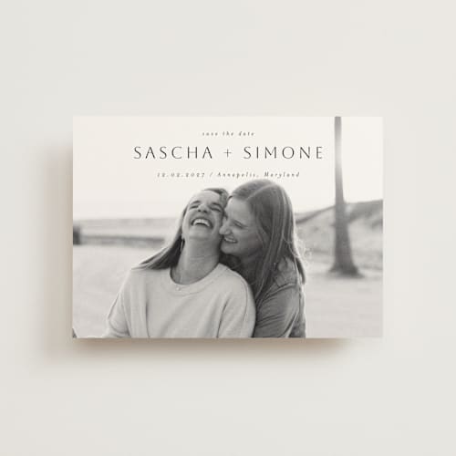 This is a downtown save the date postcards with standard by Ani Somi called happy sailing printing on signature in postcard