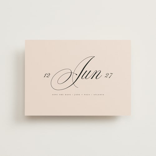 This is a champagne save the date postcards with standard by Lori Wemple called simple date printing on signature in postcard