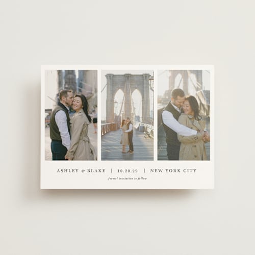 This is a slate save the date postcards with standard by Jula Paper Co. called maybe im amazed printing on signature in postcard