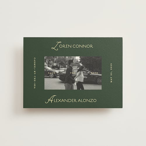 This is a citrus save the date postcards with standard by Angela Quan called grid printing on signature in postcard