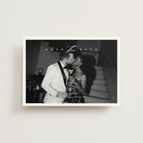 This is a diamond save the date postcards with standard by Eric Clegg called casual elegance printing on signature in postcard