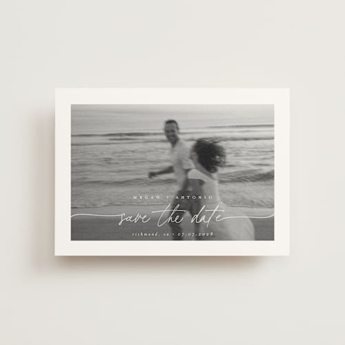 This is a ivory save the date postcards with standard by Pippa Shaw called gaussian printing on signature in postcard