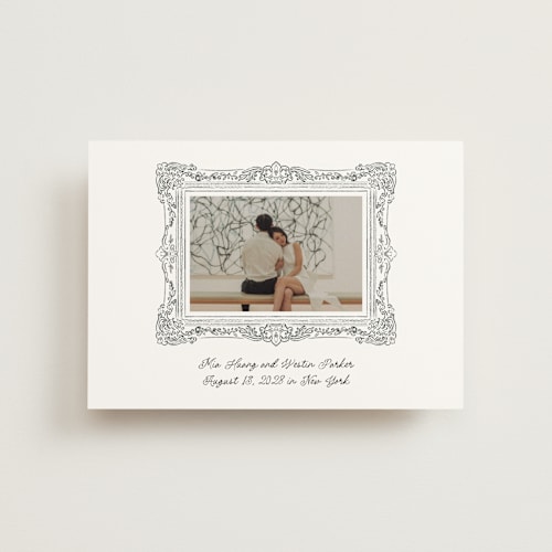 This is a diamond save the date postcards with standard by Jenna Holcomb called sketched frame printing on signature in postcard