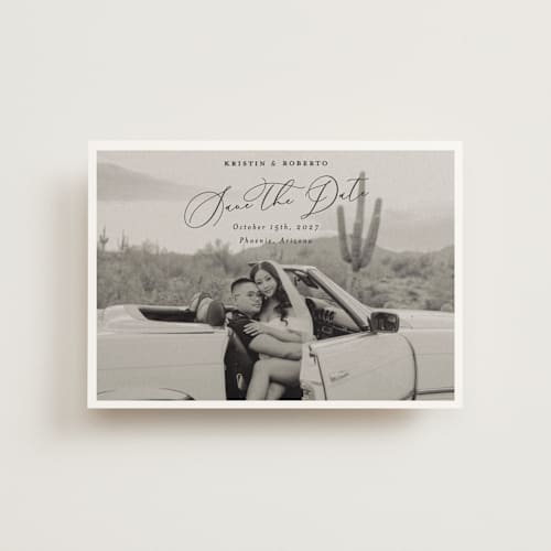 This is a nero save the date postcards with standard by Pati Cascino called toulon printing on signature in postcard