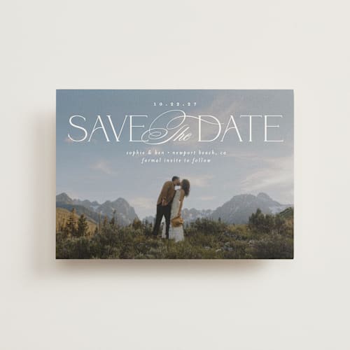 This is a pearl save the date postcards with standard by Brooke Chandler called novella printing on signature in postcard