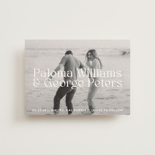 This is a powder save the date postcards with standard by Megan Davis called faded printing on signature in postcard