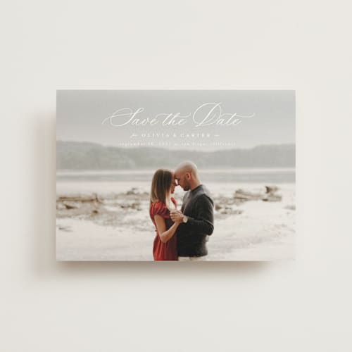 This is a cloud save the date postcards with standard by Ashlee Townsend called enchanted love printing on signature in postcard