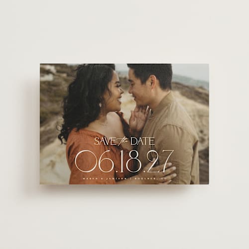 This is a opal save the date postcards with standard by Robert and Stella called brookefield printing on signature in postcard