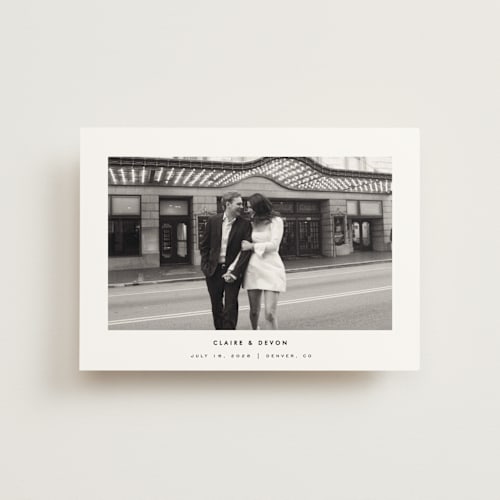 This is a silk save the date postcards with standard by Kelly Schmidt called framed minimalist printing on signature in postcard