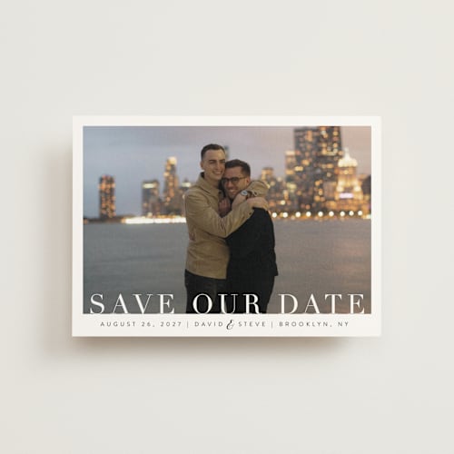 This is a clouds save the date postcards with standard by Kasia Labocki called simple elegance printing on signature in postcard