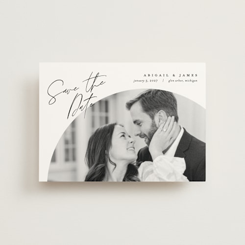 This is a snow save the date postcards with standard by Pixel and Hank called capture printing on signature in postcard