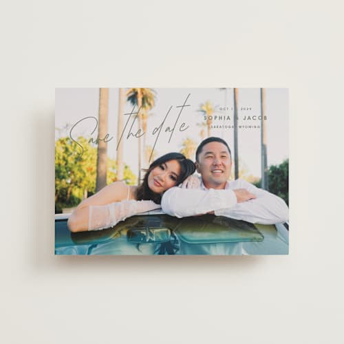 This is a olive you more save the date postcards with standard by Design Lotus called true north printing on signature in postcard