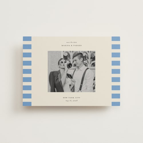 This is a sky save the date postcards with standard by Jackie Crawford called modern border printing on signature in postcard