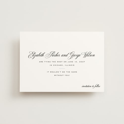 This is a pearl save the date postcards with standard by Megan Davis called cannes printing on signature in postcard