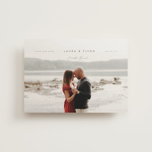 This is a stone save the date postcards with standard by chocomocacino called manchego printing on signature in postcard